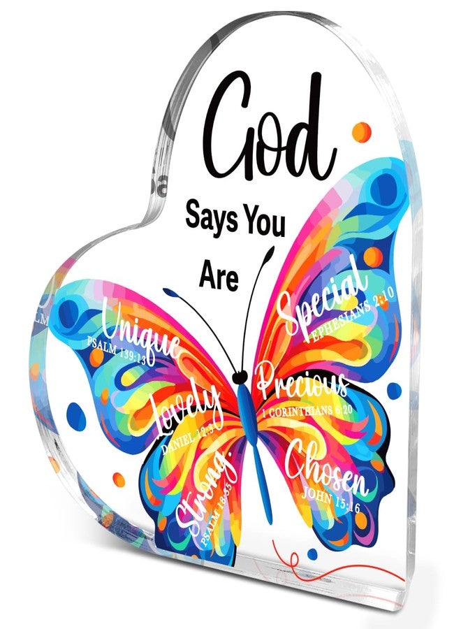 Littlefa Christian Gifts for Women Girls,Religious Spiritual Gifts for Female Coworker Friends,God Says You are Gift Butterfly Gift for Women, Acrylic Heart Plaque Decorative Signs and dignity - Image 1